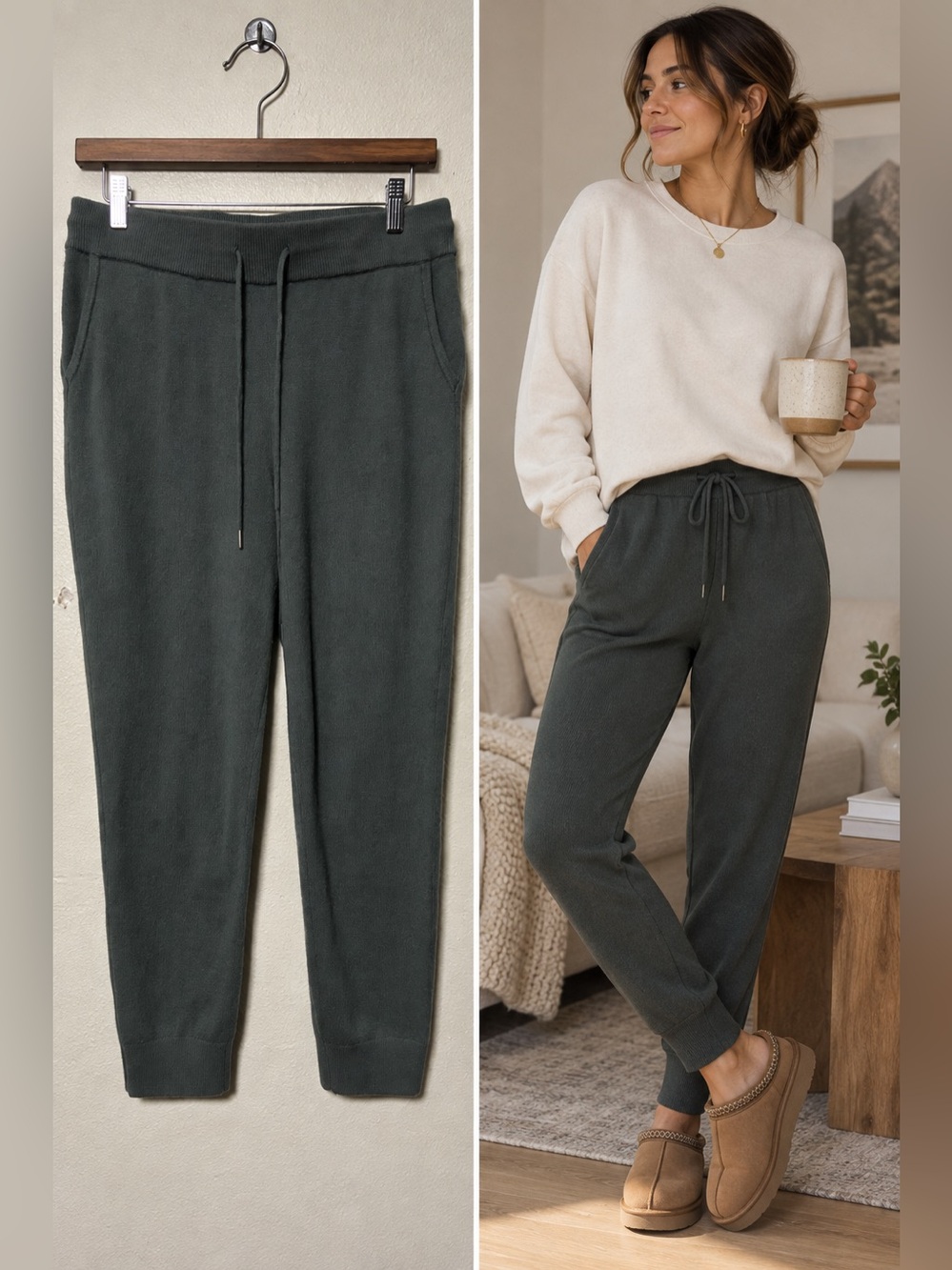 Quince Women’s 100% Mongolian Cashmere Sweatpants Joggers Pockets Medium Green
